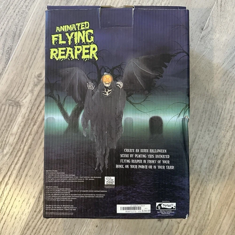 Halloween Animated Reaper Moving WingsFlashing Eyes Spooky Decoration Parts Read